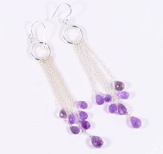 Silver Plated Brass Drop Dangle Earrings with Amethyst Gemstone